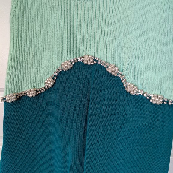 Zara Two Tone Teal & Mint Dress with Pearl Accents - Picture 4 of 9